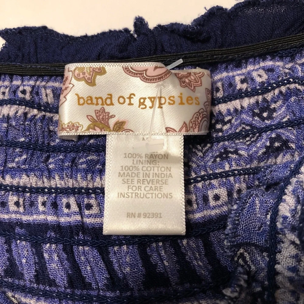Sz M Band of Gypsies Coverup Smock Dress Off the Shoulder Blue Multiprint 861490